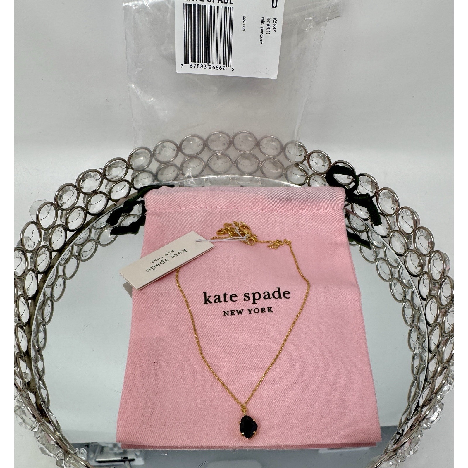 48 Kate Spade Gold-Tone Treasure Trove Crystal Mini Pendant Necklace Jet F556 30$